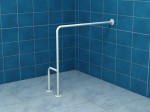 Uchwyt łazienkowy / poręcz ścienno podłogowa prawa 80/80cm / Ø 32 mm / 120 kg  ,	stal węglowa biała