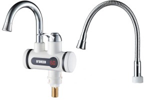 Przepływowy podgrzewacz wody 2 – 2,5 l / min + kabel z wtyczką+  druga elastyczna wylewka,220 – 240 V 50 Hz, montaż na blacie