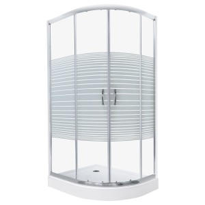 Kabiny natryskowa 100×80 cm / 4mm z brodzikiem ,drzwi dwuskrzydłowe/przesuwane, chrom / białe pasy  LEWA Madera 