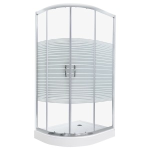 Kabiny natryskowa 100×80 cm / 4mm z brodzikiem ,drzwi dwuskrzydłowe/przesuwane, chrom / białe pasy PRAWA Madera 