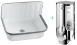 Zlew gospodarczy 51x33x37cm stalowy emaliowany na biało + dozownik mydła 350 ml- montaż naścienny  