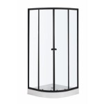 Kabina natryskowa 79x79x198 cm / 4mm,  w komplecie z brodzikiem 13cm, drzwi przesuwne ,czarna LEO