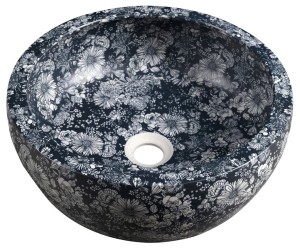 Umywalka ceramiczna nablatowa 41x15 cm, niebieskie kwiaty PRIORI  
