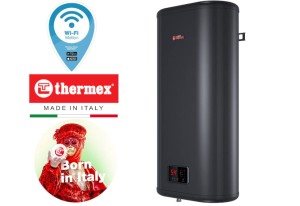 Czarny pionowy bojler slim ,,uczący się" 67L sterowany aplikacją Wi-Fi  Thermex 80V Shadow  