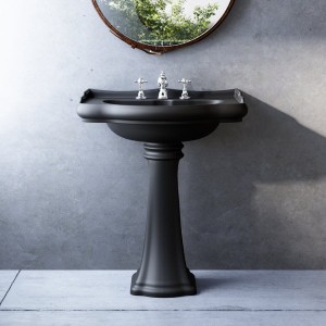 Umywalka ceramiczna 56x46,5cm ceramiczna  z postumentem , czarny mat RETRO KERASAN 