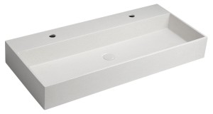  Umywalka 2 otwory/podwójna 96x44 cm  betonowa z korkiem clic clac  / meblowa , biały piaskowiec  QUADRADO 