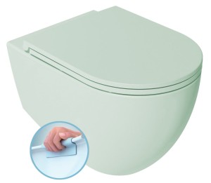 Miska WC wisząca Rimless 36,5x53cm / 18 cm rozstaw śrub + Deska WC SLIM, Easy Take, Soft Close,  INFINITY mint