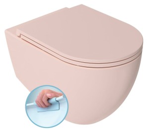 Miska WC wisząca Rimless 36,5x53cm / 18 cm rozstaw śrub + Deska WC SLIM, Easy Take, Soft Close,  INFINITY salmon