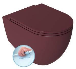Miska WC wisząca Rimless 36,5x53cm / 18 cm rozstaw śrub + Deska WC SLIM, Easy Take, Soft Close,  INFINITY maroon red mat 