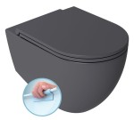 Miska WC wisząca Rimless 36,5x53cm / 18 cm rozstaw śrub + Deska WC SLIM, Easy Take, Soft Close,  INFINITY antracyt