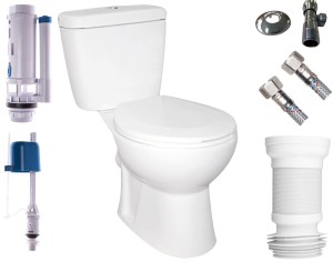 ZESTAW 4w1 :WC kompakt poziomy 75x65 cm  6/3 l bezkołnierzow + deska wolnoopadająca, Niagara Duo+ ZAWÓR KĄTOWY 1/2X1/2 + ZŁĄCZE ELASTYCZNE + Wąż przyłączeniowy nierdzewny FxF 1/2"x1/2", 40cm