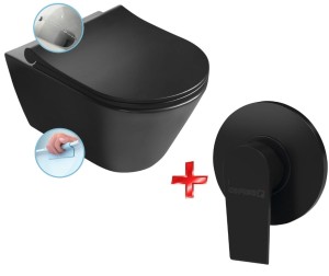 Miska WC wiszące z funkcją bidetu Rimless 35,5x53 cm+ bateria  +deska slim Soft Close , czarny mat AVVA 