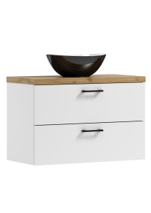 Podwieszana szafka 53,2x80x40,6cm biała/craft złoty z umywalką czarną LUNA 80 ADK MEBLE