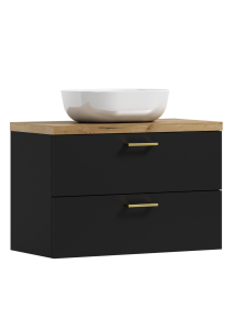 Podwieszana szafka 53,2x80,5x40,6cm czarna/craft złoty z umywalką LUNA 80 ADK MEBLE 