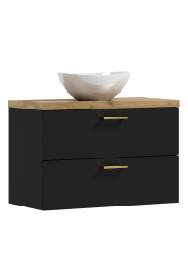 Podwieszana szafka 53,2x80,5x40,6cm czarna/craft złoty front z umywalką LUNA 80 ADK MEBLE