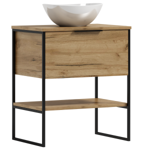 Szafka łazienkowa 80x46,5x80,5cm z umywalką craft złoty drewno/metal KUBA 80 ADK MEBLE
