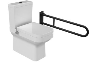 Kompakt WC  z funkcją bidetu +bateria CIEPŁA/ZIMNA woda 34,5x62x76,5 cm odpływ pion/ poziom  + deska soft-close, biały Noura CeraStyle poręcz składana 600mm, czarny mat