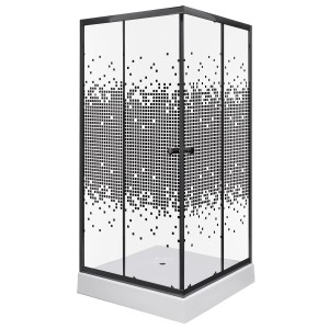 Kabina natryskowa 80×80×195 cm /  4 mm z brodzikiem, szyba transparentna z dekorem , czarna  Pixel SQ BL