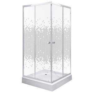Kabina natryskowa 80×80×195 cm /  4 mm z brodzikiem, szyba transparentna z dekorem , chrom Pixel SQ WH