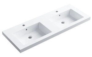 Umywalka nablatowa podwójna  120×46x15,5 cm  z konglomerat , biała połysk Mila