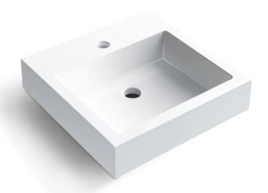 Umywalka mała nablatowa/ meblowa   40×40x9,6 cm z konglomerat , biała połysk Vera 