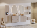 Zestaw mebli łazienkowych szafki pod umywalkę + szafka wisząca + 3 regały NOVA CASHMERE i WHITE