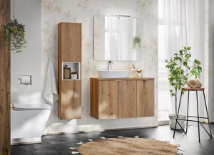 Zestaw mebli łazienkowych szafki pod umywalkę + słupek wiszący NOVA OAK i WHITE