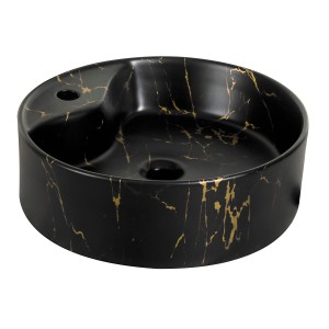 Umywalka  46x15,5 cm nablatowa okrągła z otworem na baterię ,czarna / złoto MARBLE BL/G