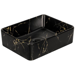 Umywalka ceramiczna 47,5 x 36,5 x 13 cm prostokąt, czarna półmat/ złoto  MARBLE 