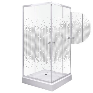 Kabina natryskowa 90×90×195 cm /  4 mm z brodzikiem, szyba transparentna z dekorem ,chrom Pixel SQ WH