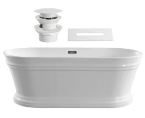 Wanna wolnostojąca akryl  160x79x60 cm / 269 L + maskownica przelewu, odpływ wannowy 6/4" klik-klak biały połysk , biała ANTIK 