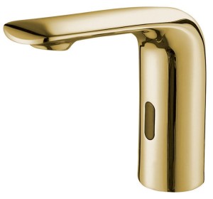 Bateria umywalkowa 15 cm  sensorowa stojąca 6V DC (4xAA), złoto połysk