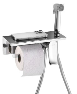 Bateria bidetowa 4w1  25x8,5 cm  słuchawka +wąż  +uchwyt na papier toaletowy, chrom