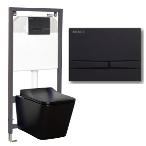 ZESTAW : Stelaż + Miska WC  51,5x36x34 cm bezkołnierzowa + deska SLIM soft close + przycisk, czarny mat Tinos  