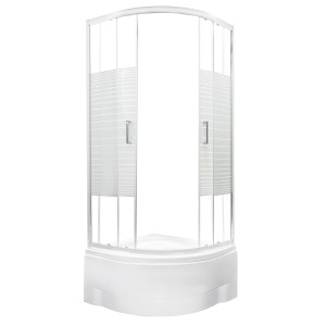 Kabina natryskowa 90x90x205 cm / 4 mm transparentna z dekorem /białe pasy z głębokim brodzikiem , chrom Madera 