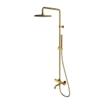 Zestaw termostatyczny  z deszczownicą  25 cm , wannowo-prysznicowy 113,5 /152 cm ścienny  złoty szczotkowana PVD Y  