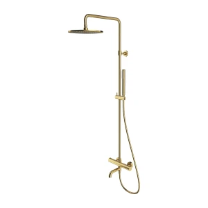 Zestaw termostatyczny  z deszczownicą  25 cm , wannowo-prysznicowy 113,5 /152 cm ścienny mosiądz szczotkowany PVD Y   