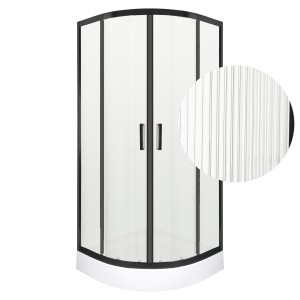 Kabina natryskowa 90x90x206 cm/ 6mm  z  brodzikiem półokrągła , szkło ryflowane , czarna Soho BL