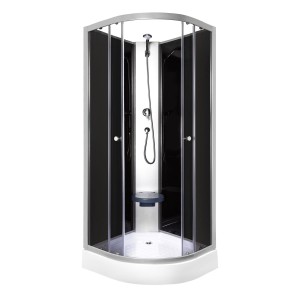 Kabina natryskowa 90x90x205 cm/ 4mm  z  brodzikiem półokrągła , składane siedzisko , czarna Evora Black