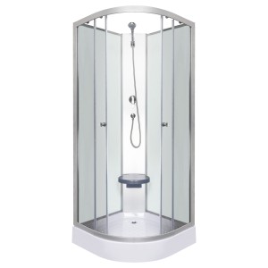 Kabina natryskowa 90x90x205 cm/ 4mm  z  brodzikiem półokrągła , składane siedzisko , biała  Evora White
