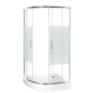 Kabiny natryskowa 100×80x180 cm / 4mm z brodzikiem ,drzwi dwuskrzydłowe/przesuwane, chrom / białe pasy PRAWA Madera  