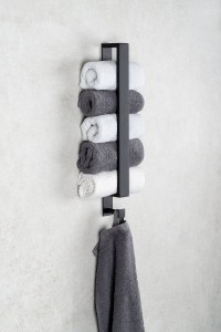  Wieszak na ręczniki 400x30x62mm do zawieszenia klejenie / wiercenie  , czarny mat STYLE