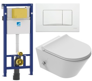 ZESTAW : Stelaż + przycisk biały Schwab+ Miska WC z funkcją bidetu, Tornado z baterią ciepła zimna /woda +deska duroplast slim soft close, biała Viba Azul 