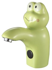 Bateria dla dzieci  18,5 cm umywalkowa/ sensor stojąca ceramiczna 6V DC (4xAA), zielona żaba