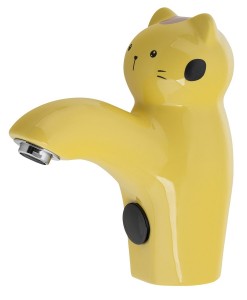 Bateria dla dzieci  18,5 cm umywalkowa/ sensor stojąca ceramiczna 6V DC (4xAA), żółty kot