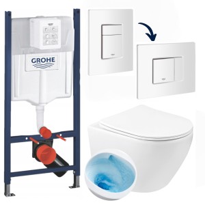 ZESTAW: Geberit stelaż + biały przycisk+ Miska WC 48,5x37x36,5 cm  z wirowym systemem spłukiwania z deską , biała KASOS 