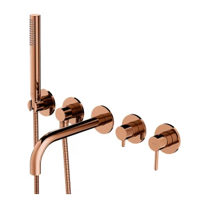 Bateria wannowa 5-otworowa podtynkowa z długą wylewką 22-23 cm , miedź połysk PDV