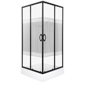 Kabina prysznicowa 80x80x200 cm  z brodzikiem , szkło 4-5 mm  transparentne z czarnymi  paskami Xenia SQ BL/ CZARNA