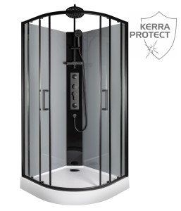 Kabina natryskowa z hydromasażem 90x90x200 cm  z brodzikiem , szkło 4-5 mm , czarna WEGA / uproszczony systemem montażu