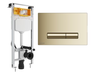Stelaż WC z przyłączem do montażu toalety myjącej / podtynkowy 115×50 ×12 cm   + przycisk spłukujący , złoty połysk Shiro Premium